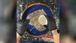 تلفیق آبستره ورزین اپوکسی وورق طلابروی سینی