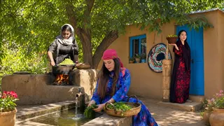 A Day in Rural Iran; Village Women Cooking Traditional Lamb Lunch
