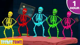 Five Funny Skeletons Jumping on the Bed | Funny Halloween Songs by @TeeHeeTown