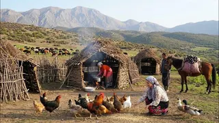 Nomadic life in the mountains of IRAN; cooking a traditional lunch