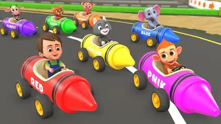 Baby Animals Car Race with Surprise Crayons - Colors & Animals Names Sounds - Educational Videos