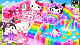 🌈🎀 Make Magical Hello Kitty & Kuromi House with Rainbow Waterfall & Cute Duck Pool | DIY Mini House