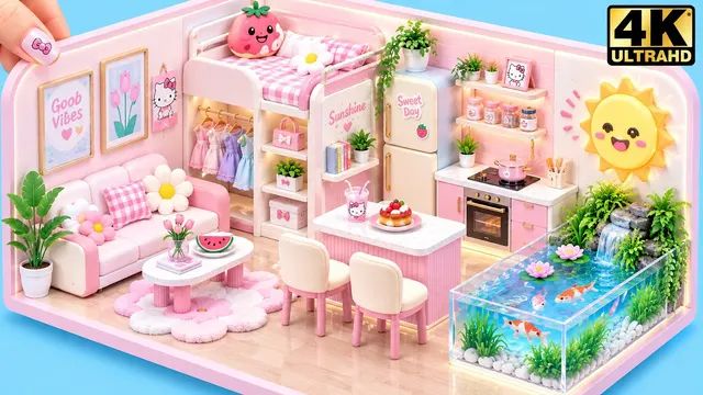 I Built the Ultimate Luxury Mini House—Giant Aquarium & Rooftop Pool | 핑크 미니어처 하우스 DIY