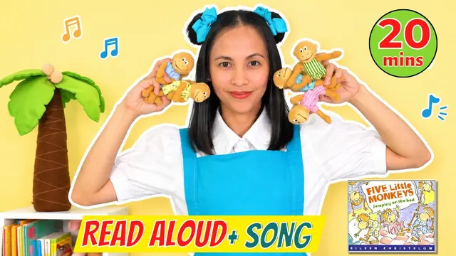 Five Little Monkeys Jumping on the Bed Nursery Rhyme Sing Along Song and Read Aloud for Toddlers