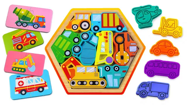Learn Heavy Construction Vehicles with Wooden Puzzle for Kids 🚜 | Excavator, Bulldozer & More! 🚛🚧
