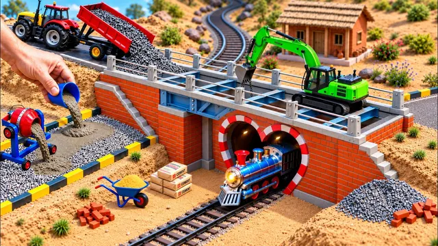 DIY Mini Tractor Builds a Strong Brick & Metal Railing Overhead Bridge | Mini Construction Project