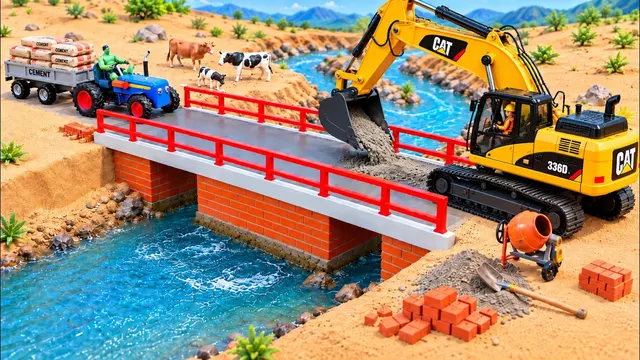DIY Mini Tractor Builds Brick and Metal Bridge | Science Project