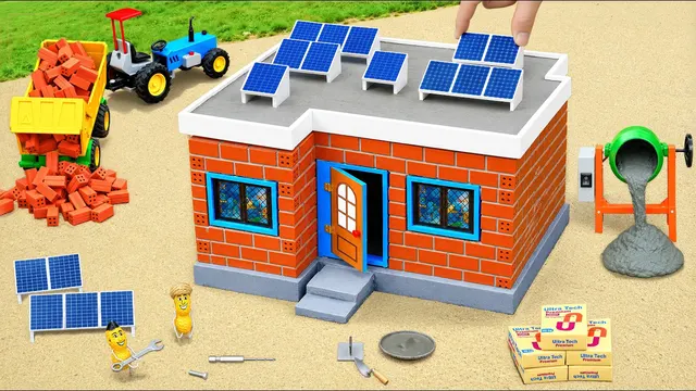 DIY Mini Tractor Builds Modern Brick House with Solar Power System | Science Project