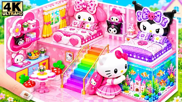 🎀🐠 Build Ultimate Hello Kitty & Kuromi House with Giant Fish Tank & Rainbow Stair | DIY Mini House