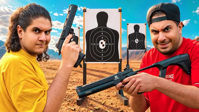 تفنگ من بهتره یا میلاد؟ مسابقه تیر اندازی😂🎯