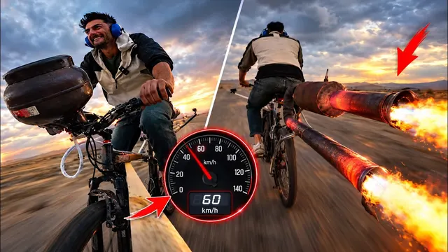تست سرعت موتور جت روی دوچرخه 😈Jet engine speed test on a bicycle