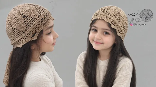 بافت کلاه بنددار فوق العاده شیک و خاص/دورگ قلاببافی/کلاه قلاببافی زنانه/آموزش کلاه بنددار قلاببافی