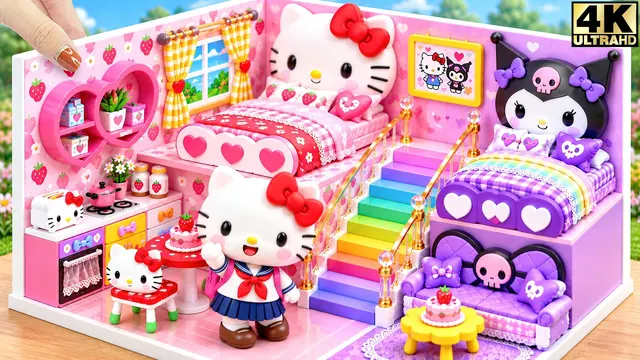 ❤️🌈 Make Gorgeous Hello Kitty House with Two Bedrooms & Colorful Rainbow Stair❤️ DIY Miniature House