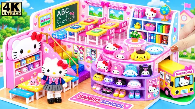 🌈🎀 Build Gorgeous Hello Kitty School with Colorful School Supplies & Cute School Bus 💗 DIY House