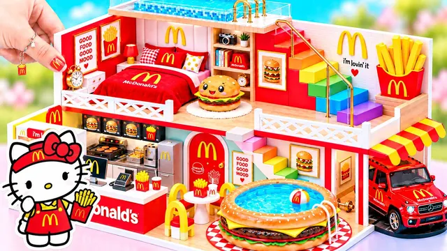 How To Make McDonald's Miniature House with Bedroom, Kitchen & Burger Pool from Clay 🍔 DIY House