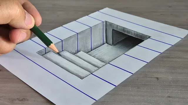 نقاشی ۳بعدی تونل آسان بر روی کاغذ گام به گام