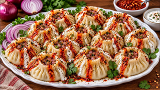 Easy Onion Momos | Homemade Street-Style Momos موموز یا منتوی پیازی مانند غذاهای خیابانی