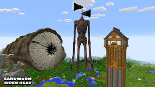 SURVIVING FROM SANDWORM AND SIREN HEAD in Minecraft - Gameplay
