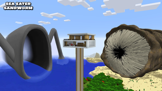 SURVIVING FROM SEA EATER AND SANDWORM in Minecraft Part 2 - Gameplay