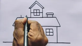 آموزش تبدیل حرف H به نقاشی خانه زیبا — بدون خط‌کش