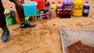 Experiment: Big Eruption from Underground with Giant 7up, Fanta, Schweppes, Cola