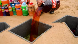 How to make 6 Different Shape Pits with Cement, Giant 7up, Coca Cola vs Mentos &