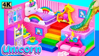 آموزش ساخت خانهٔ مینیاتوری یونیکورن بنفش با استخر اسلایم رنگین‌کمانی ❤️ (DIY)