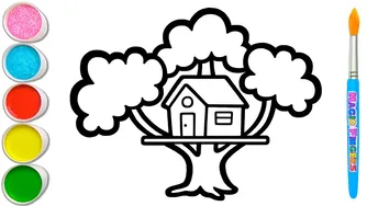 نقاشی و رنگ‌آمیزی خانه درختی برای کودکان و نوزادان 🌳🏚🌳