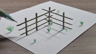 نقاشی سه‌بعدی نرده ساده روی کاغذ