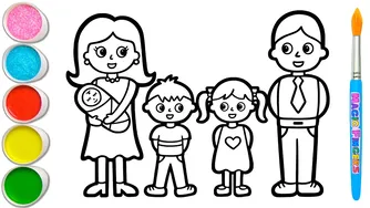 ماری، نقاشی خانواده‌اش با دو بچه و یک نوزاد را می‌کشد 👩🏻👶🏼👧🏼👨🏻