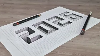 آموزش طراحی سه‌بعدی عدد 2026 روی کاغذ شطرنجی