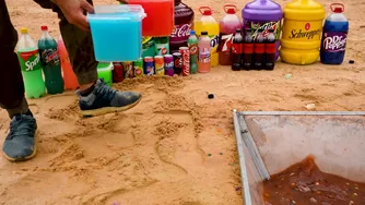 Experiment: Big Eruption from Underground with Giant 7up, Fanta, Schweppes, Cola