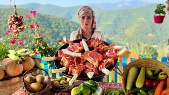 تنور گوشت گاو با پوره سیب زمینی و سبزیجات در روستا