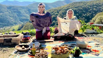 جگر گوسفند و برنج در بافت چربی گوسفند، کبابی | آشپزی سنتی روستایی