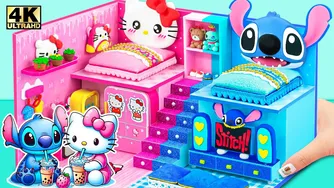 هلو کیتی و استیچ 💖💙 ساخت خانه‌ی ساده به سبک گرم و سرد از کارتن