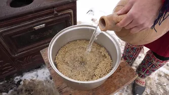 Life in a Snowy Mountain Village | Baking Traditional Bread & Cooking Lentil Sou
