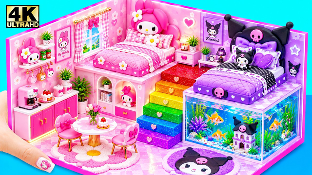 🎀 Build Kuromi Miniature House with Giant Aquarium & Rainbow Stairs for My Melody | 핑크 미니 돌하우스 DIY