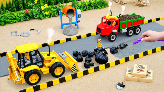 DIY Mini Tractor Excavator Clears Trash and Builds Strong Concrete Road | Fun Science Project