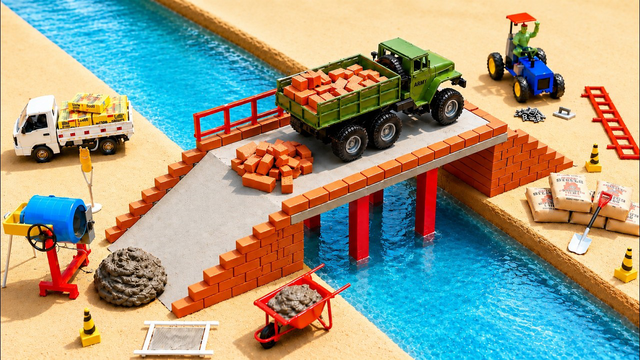 DIY Mini Tractor Builds Brick Railway Bridge for Train Track | Fun Construction Science Project