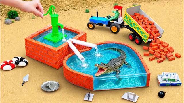 DIY Mini Tractor Builds Brick Water Storage Tank with Hand Water Supply System | Fun Science Project