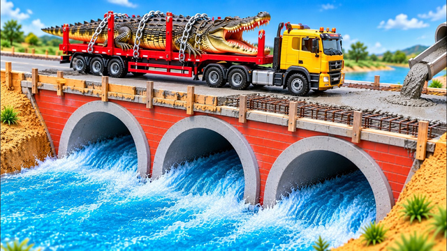 DIY Mini Tractor Builds Strong Concrete Bridge After Crocodile Attack | Fun Science Project