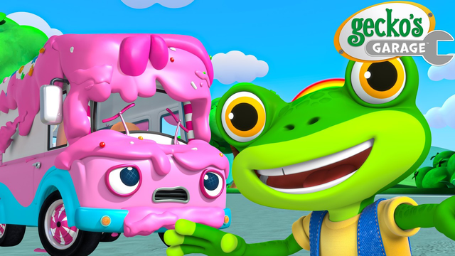 Unicorn Ice Cream Truck + Helicopter Rescues & More Vehicle Cartoons! | Gecko's Garage