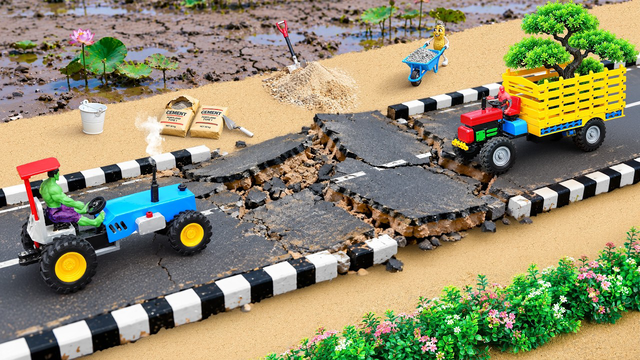 DIY Mini Tractor Builds Strong Concrete Road to Replace Flooded Dirt Road | Fun Science Project
