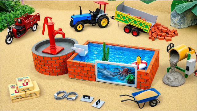DIY Mini Tractor Builds Brick Fish Tank with Hand Water Supply | Fun Science Project