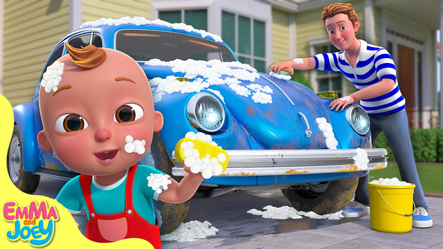 Wash Car + Wheels On The Bus + Ten In The Bed Songs! | Emma And Joey Nursery Rhymes