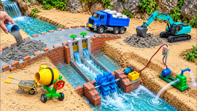 Build a concrete bridge using bricks | diy making Free Electricity from water science project