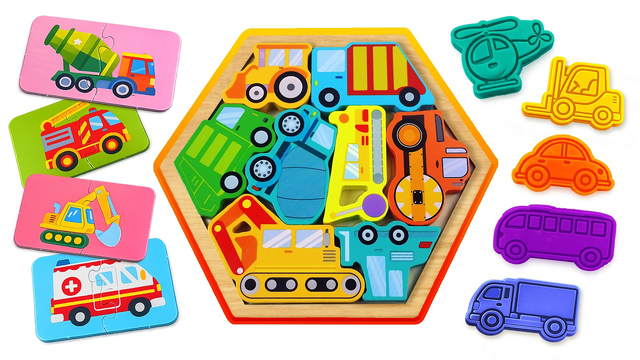 Learn Heavy Construction Vehicles with Wooden Puzzle for Kids 🚜 | Excavator, Bulldozer & More! 🚛🚧