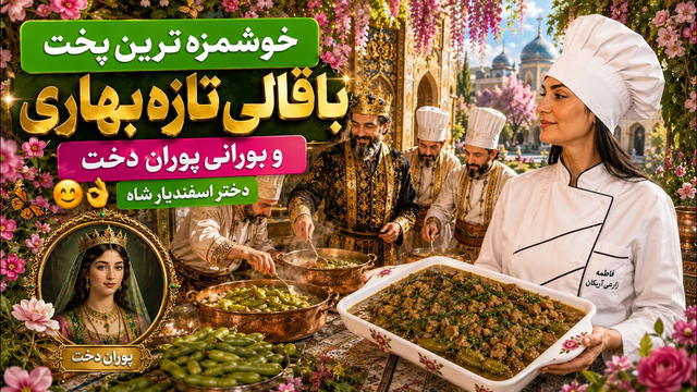 خوشمزه ترین پخت باقالی تازه بهاری و بورانی پوران خاتون دختر اسفندیار شاه😋👌