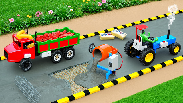 DIY Mini Tractor Repairs Pothole Concrete Road with Strong Concrete | Fun Science Project