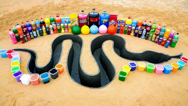 How to make Snake hole with Cement, Giant Coca Cola, 7up, Mtn Dew, Monster vs Me